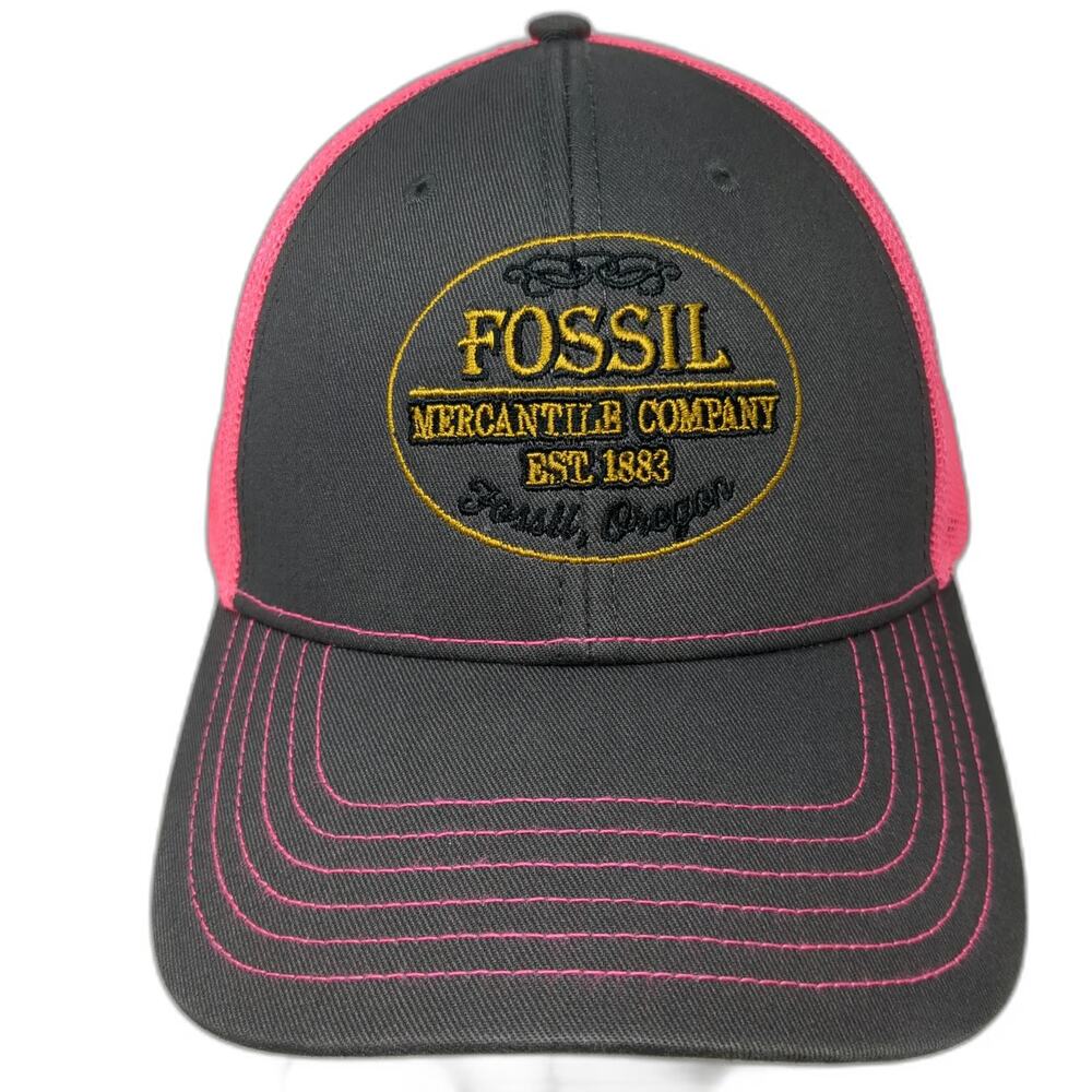 Cap America Trucker Hat Gray Pink One Size Fossil Oregon Mercantile Company Mesh